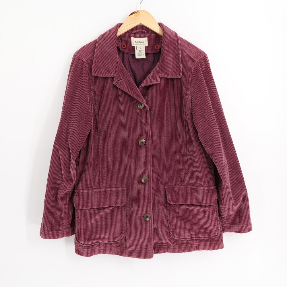 L.L. Bean Vintage 90s Jacket Berry Corduroy Sz MP Chore Coat Quilted Lining
